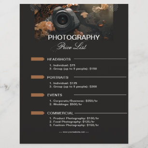 Prospectus 21,6 Cm X 24,94 Cm Liste de prix de photographie minimaliste moderne