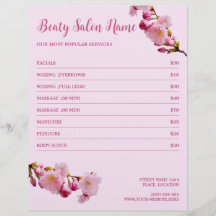 Liste de Prix des Services du Salon de Beauté Cher