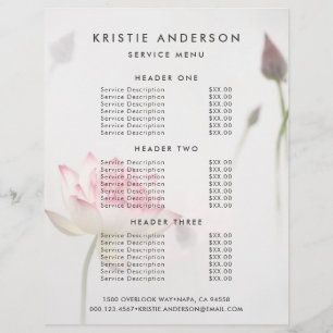 Prospectus 21,6 Cm X 24,94 Cm ©Liste de services et tarifs de la fleur de lotus 