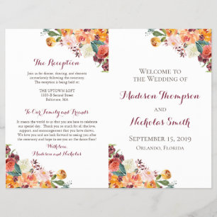 Prospectus 21,6 Cm X 24,94 Cm Livrets de Programme de Mariage aux Fleurs d'Autom