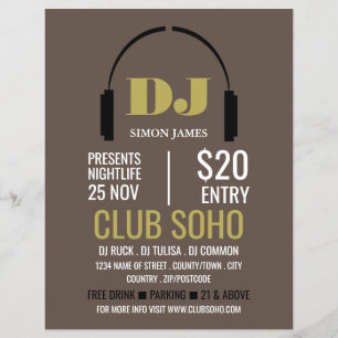 Prospectus 21,6 Cm X 24,94 Cm Logo casque, DJ, Club Event Publicité Circulaire
