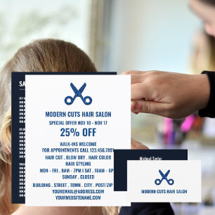 Prospectus 21,6 Cm X 24,94 Cm Logo de ciseaux, coiffeur, publicité pour salon de