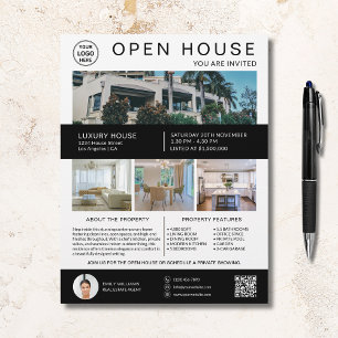 Prospectus 21,6 Cm X 24,94 Cm Logo de courtier immobilier Open House Photo QR
