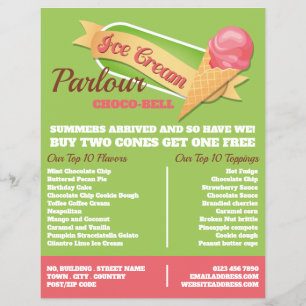Prospectus 21,6 Cm X 24,94 Cm Logo de crème glacée, Publicité de salon de crème