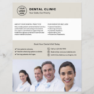 Prospectus 21,6 Cm X 24,94 Cm Logo de dentiste de cabinet dentaire Photo QR Beig
