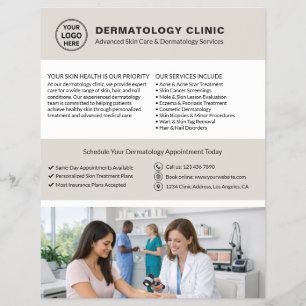 Prospectus 21,6 Cm X 24,94 Cm Logo de dermatologue, médecin de la peau, QR, beig