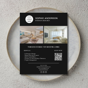 Prospectus 21,6 Cm X 24,94 Cm Logo de designer d'intérieur photo QR noir entrepr