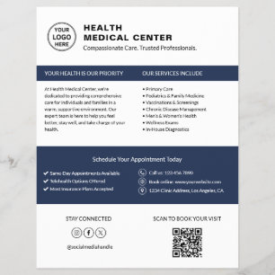 Prospectus 21,6 Cm X 24,94 Cm Logo de médecin de clinique de soins de santé QR b