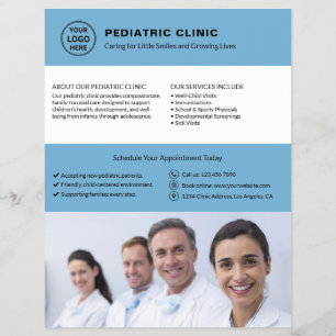 Prospectus 21,6 Cm X 24,94 Cm Logo de médecin de clinique pédiatrique Photo QR B
