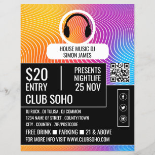 Prospectus 21,6 Cm X 24,94 Cm Logo de musique casque, DJ Advert professionnel