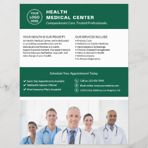 Prospectus 21,6 Cm X 24,94 Cm Logo du médecin de la clinique Photo QR Green