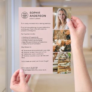 Prospectus 21,6 Cm X 24,94 Cm Logo moderne blanc Planificateur d'événements rose