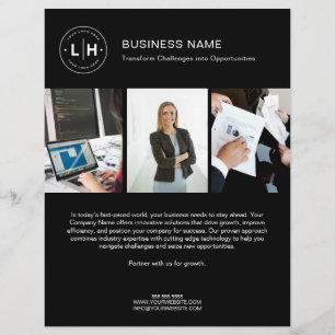 Prospectus 21,6 Cm X 24,94 Cm Logo moderne Photo Entreprise Black Business Flyer