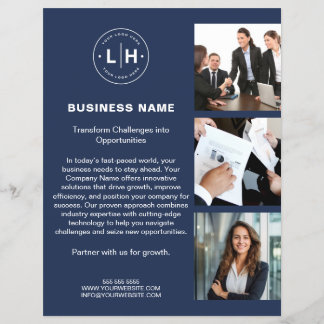 Prospectus 21,6 Cm X 24,94 Cm Logo moderne Photo Marine Blue Corporate Business