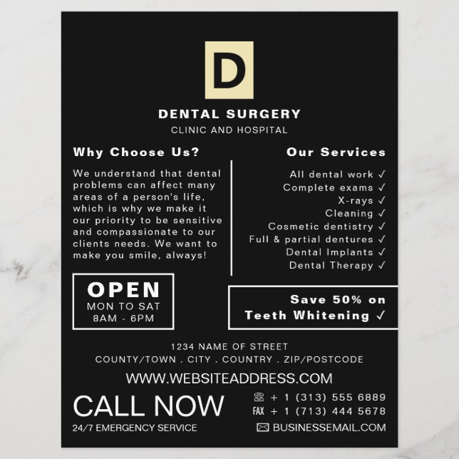 Prospectus 21,6 Cm X 24,94 Cm Logo personnalisé, dentisterie, Publicité pour les (Devant)