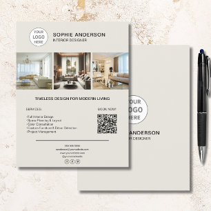 Prospectus 21,6 Cm X 24,94 Cm Logo personnalisé Photo QR Interior Designer Busin