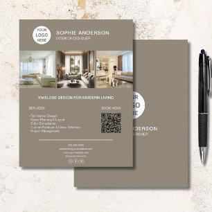 Prospectus 21,6 Cm X 24,94 Cm Logo personnalisé Photo QR Taupe Professionnel Ent