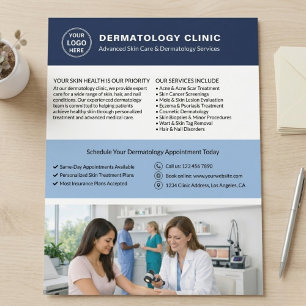 Prospectus 21,6 Cm X 24,94 Cm Logo personnalisé QR Dermatologue Clinique de derm