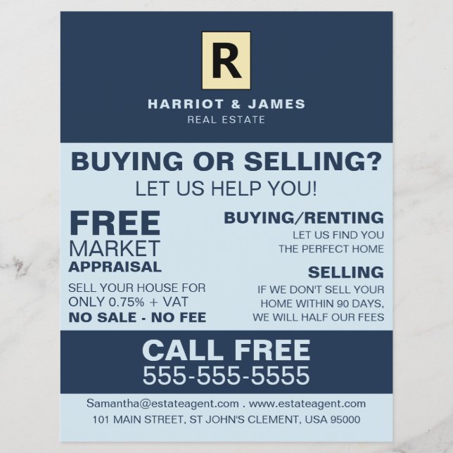 Prospectus 21,6 Cm X 24,94 Cm Logo personnalisé, Réaliseur, Agent immobilier (Devant)