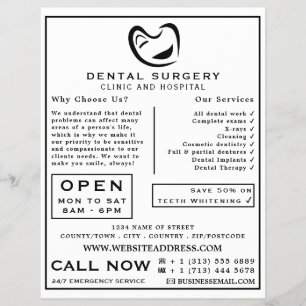 Prospectus 21,6 Cm X 24,94 Cm Logo pour dents noir et blanc Dentistère, Advert p