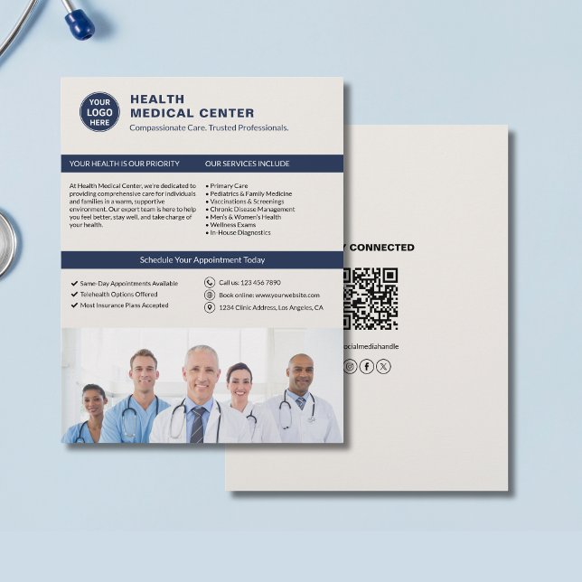 Prospectus 21,6 Cm X 24,94 Cm Logo sur mesure Photo QR Healthcare Clinic Doctor (Custom Logo Photo QR Healthcare Clinic Doctor Flyer)