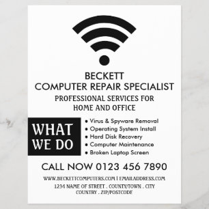 Prospectus 21,6 Cm X 24,94 Cm Logo Wi-Fi noir, spécialiste en réparation informa