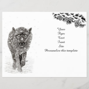 Prospectus 21,6 Cm X 24,94 Cm Loup noir en colère dans la neige, hiver sauvage