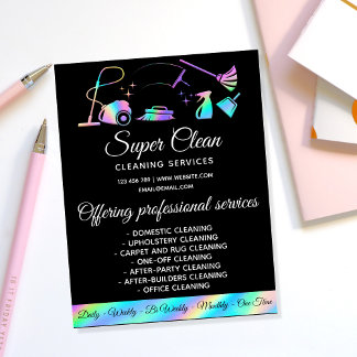 Prospectus 21,6 Cm X 24,94 Cm Maid Cleaning House Sparkling Holographic Flyer