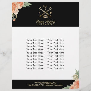 Prospectus 21,6 Cm X 24,94 Cm Maquillage Artiste & Hair Styliste Vintage Floral