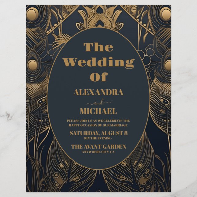 Prospectus 21,6 Cm X 24,94 Cm Mariage Art déco élégant et économique (Devant)