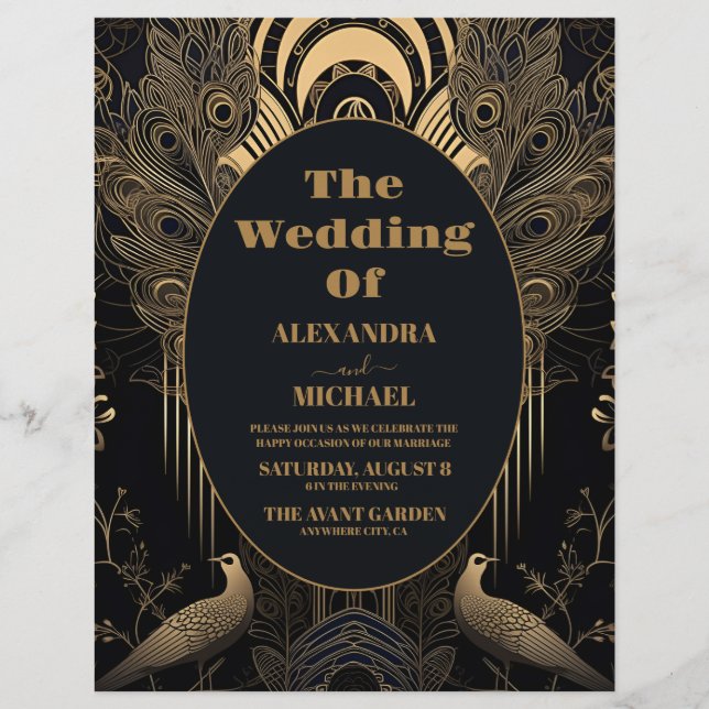 Prospectus 21,6 Cm X 24,94 Cm Mariage Art déco élégant et économique (Devant)