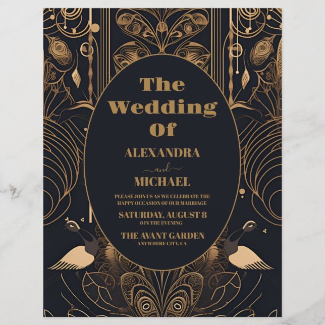 Prospectus 21,6 Cm X 24,94 Cm Mariage Art déco élégant et économique (Devant)