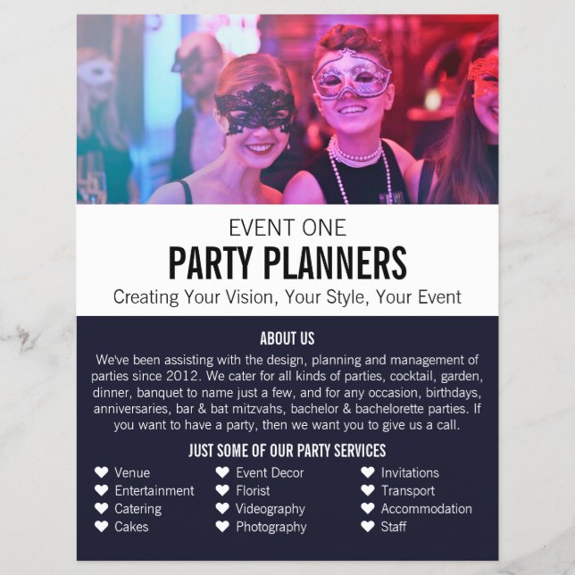Prospectus 21,6 Cm X 24,94 Cm Masquerade Party, Party Event Planner Publicité (Devant)