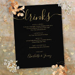 Prospectus 21,6 Cm X 24,94 Cm Menu Boissons Mariage De Script Moderne Noir Et Or<br><div class="desc">Ces élégants menus de boissons minimalistes en noir et or sont parfaits pour toute célébration. Conçu par Thisisnotme©</div>