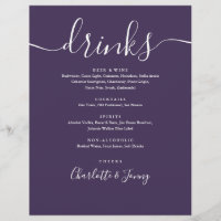 Menu Boissons Mariage Purple Modern Script
