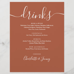 Prospectus 21,6 Cm X 24,94 Cm Menu de boissons de mariage en écriture moderne Te