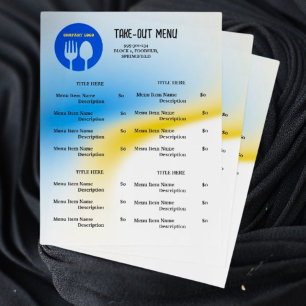 Prospectus 21,6 Cm X 24,94 Cm Menu de restaurant à emporter Bleu, Jaune avec QR