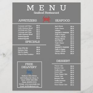 Prospectus 21,6 Cm X 24,94 Cm Menu de restaurant de grillades de crabe de fruits