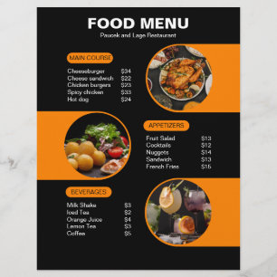 Prospectus 21,6 Cm X 24,94 Cm Menu de restaurant géométrique gras orange et noir