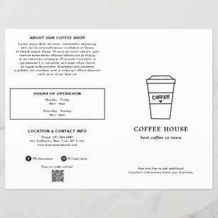 Prospectus 21,6 Cm X 24,94 Cm Menu de salon de café Tasse à café noir et blanc m