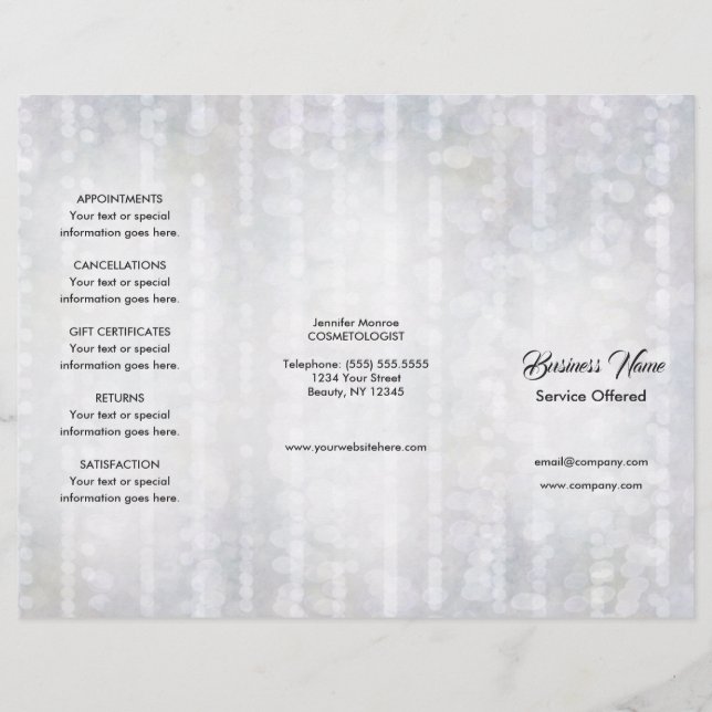 Prospectus 21,6 Cm X 24,94 Cm Menu de Spa, Massage, Coiffure & Tarifs (Devant)