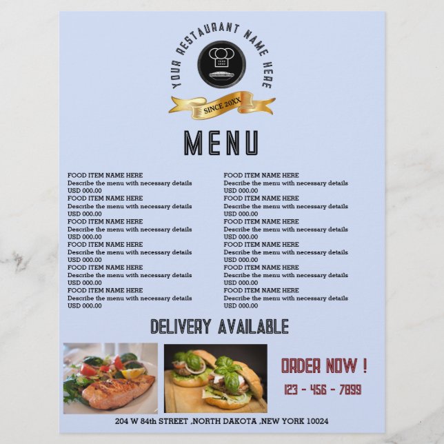 Prospectus 21,6 Cm X 24,94 Cm Menu du restaurant créatif (Devant)