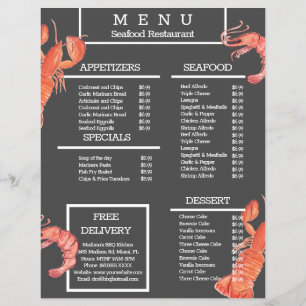 Prospectus 21,6 Cm X 24,94 Cm Menu du restaurant de grillades de crabe de fruits