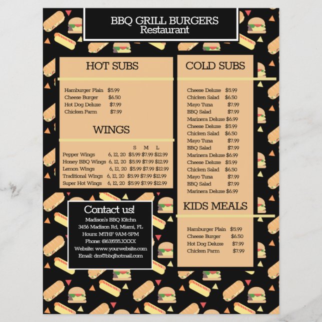 Prospectus 21,6 Cm X 24,94 Cm Menu Simple Hamburger Grill BBQ Restaurant (Devant)