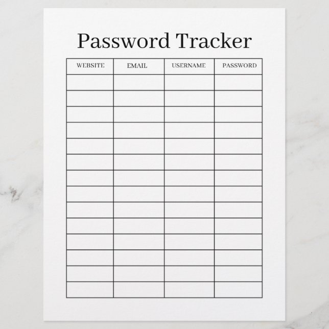 Prospectus 21,6 Cm X 24,94 Cm Minimalist Password Tracker  (Devant)