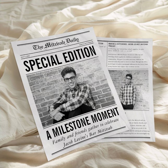 Prospectus 21,6 Cm X 24,94 Cm Mitzvah Newspaper Program, Single Large Page (Créateur téléchargé)