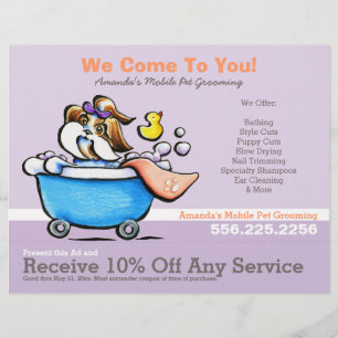 Prospectus 21,6 Cm X 24,94 Cm Mobile Pet Groomer Shih Tzu Purple Coupon Ad