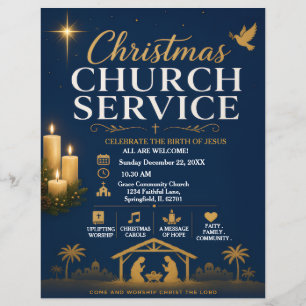 Prospectus 21,6 Cm X 24,94 Cm Modèle d'affiche de service de l'église de Noël