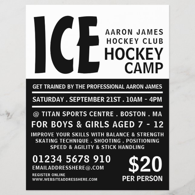 Prospectus 21,6 Cm X 24,94 Cm Modern Bold, Hockey Camp Advertising Flyer (Devant)