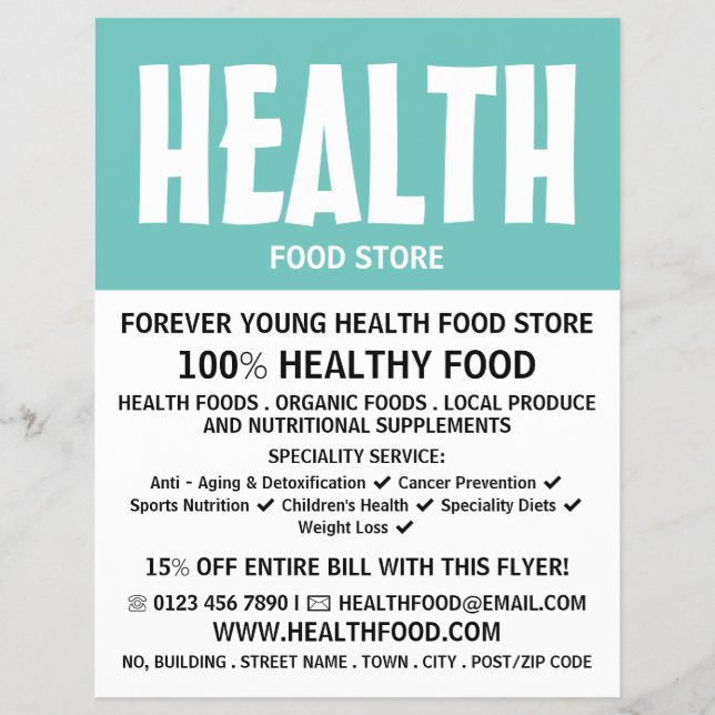 Prospectus 21,6 Cm X 24,94 Cm Modern Bold, Santé Food Store Publicité (Devant)